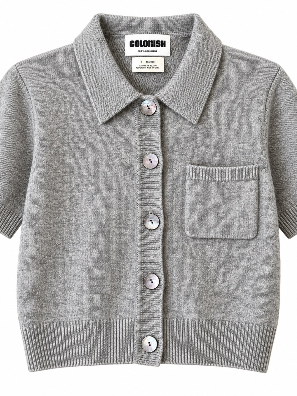Colorush 100% Cashmere Short Sleeve Cardigan Grey M